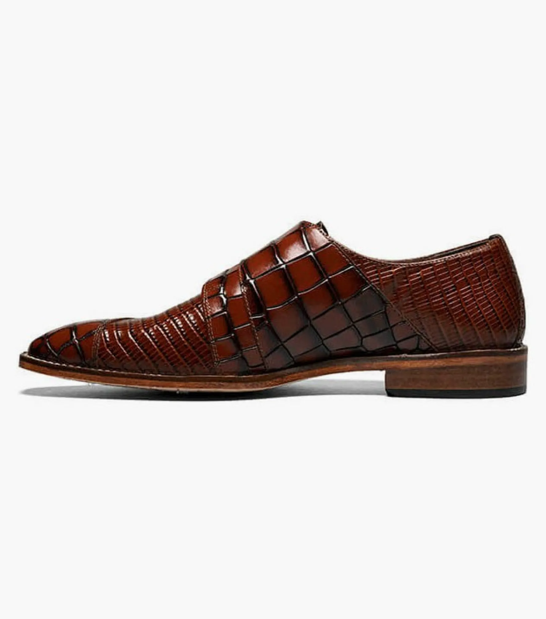 Stacy Adams Toscano Leather Sole Angled Cap Toe Double Monk Strap